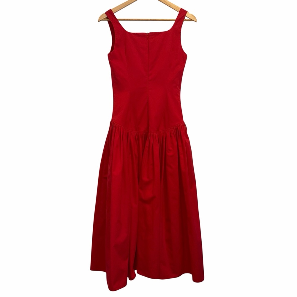 Alexander McQueen Red Midi Dress Cotton Poplin Sleeveless 2 Cocktail NWOT 🟡 - Picture 9 of 14